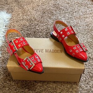 Steve Madden Red Studded Slingback Flats